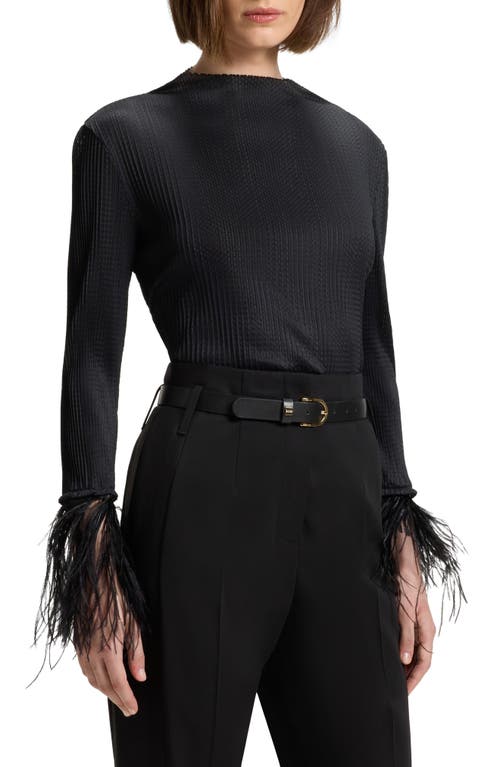Hugo Boss Boss Efedera Texture Feather Cuff Top In Brown