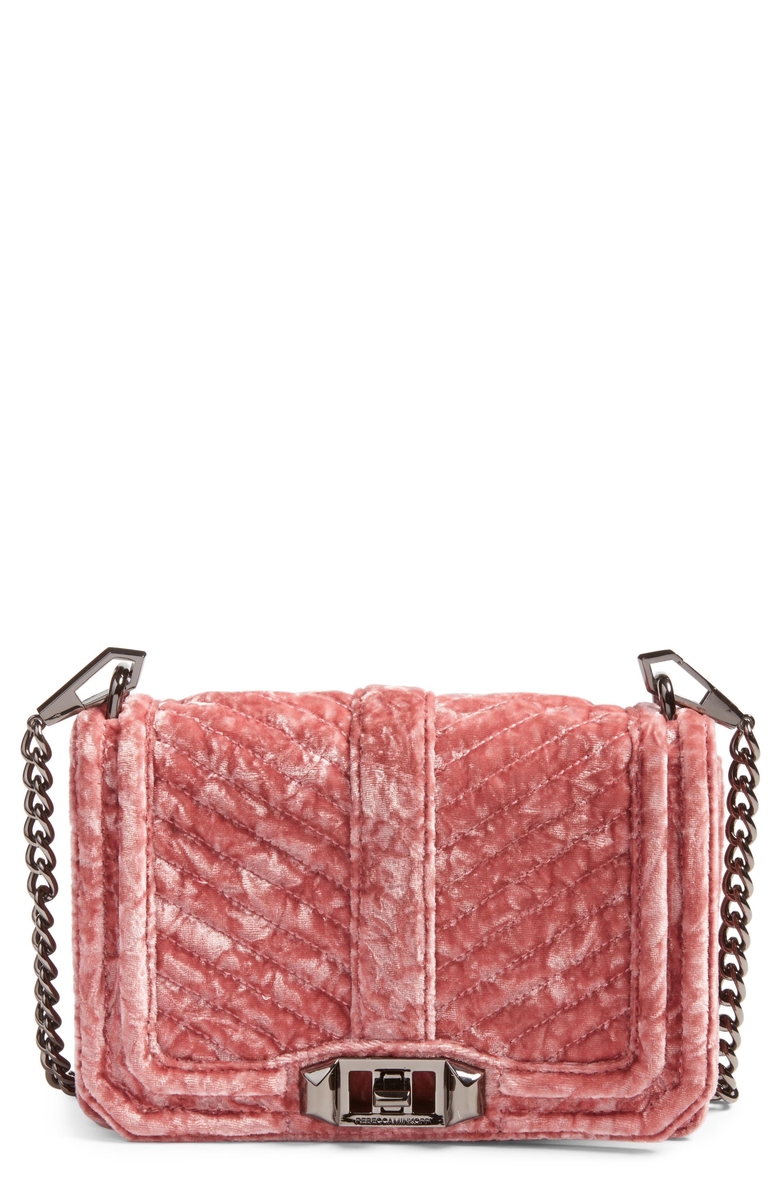 Small Love Velvet Crossbody Bag (Nordstrom Exclusive), Main, color, PINK VELVET/ GUNMETAL HARDWARE