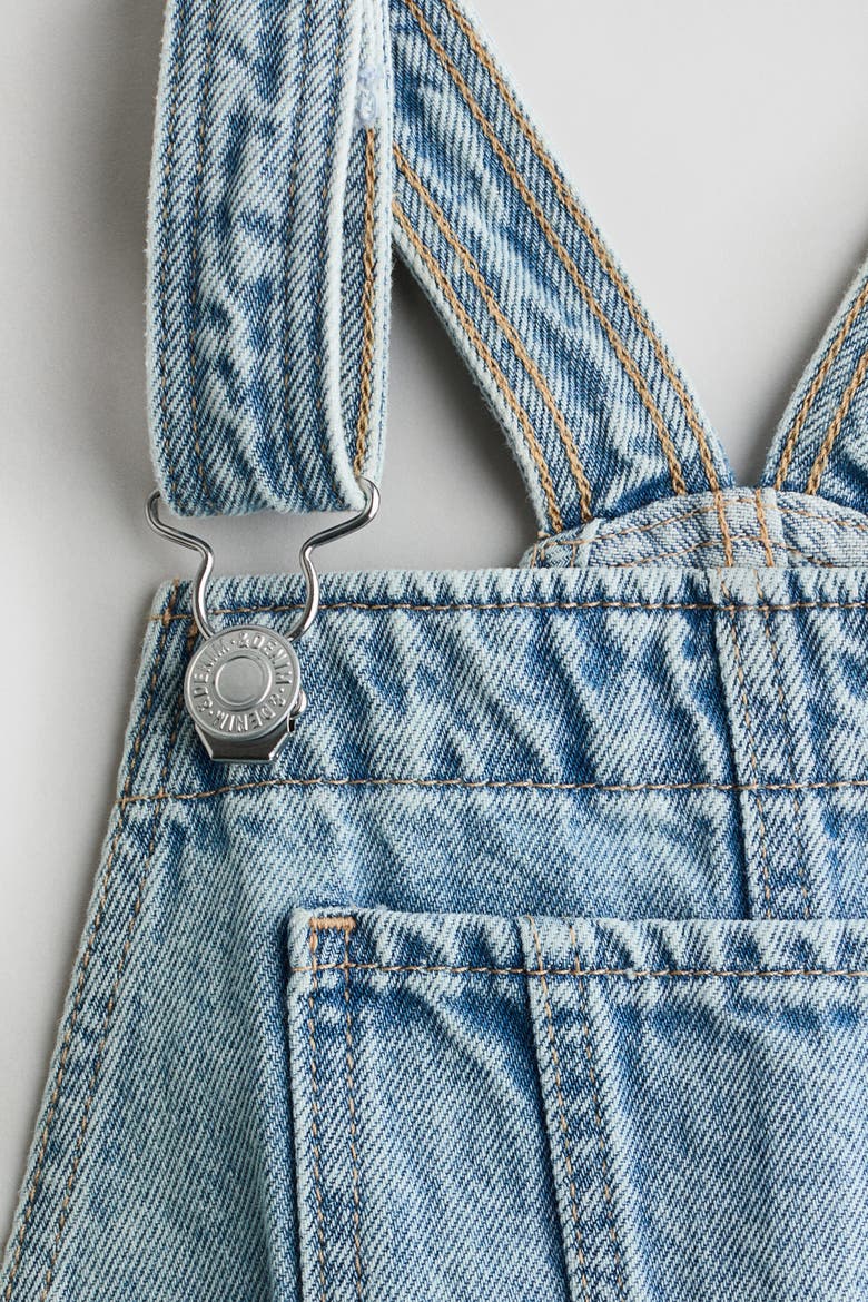 Denim Dungaree Shorts, Alternate, color, Light denim blue