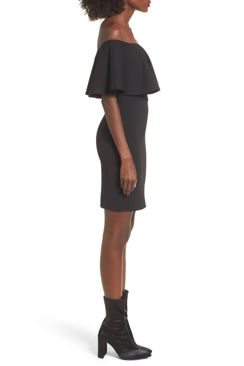 Ruffle Off the Shoulder Body-Con Dress, Alternate, color, BLACK