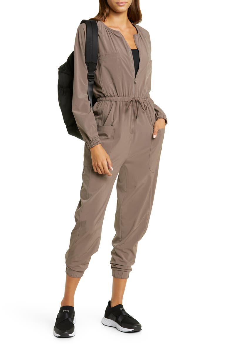 Getaway Long Sleeve Zip-Up Jumpsuit, Alternate, color, TAN DUSK