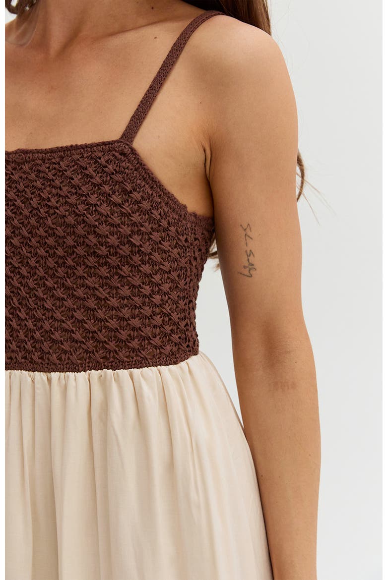 Basket Weave Mixed Media Maxi Dress, Alternate, color, Brown/Custard