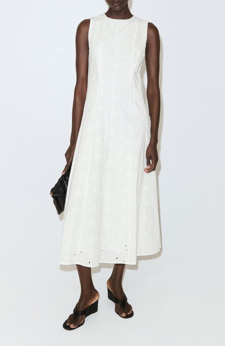 MANGO Eyelet Embroidered A-Line Midi Dress, Main, color,