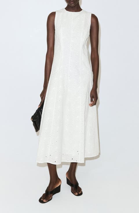 Eyelet Embroidered A-Line Midi Dress