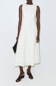 MANGO Eyelet Embroidered A-Line Midi Dress