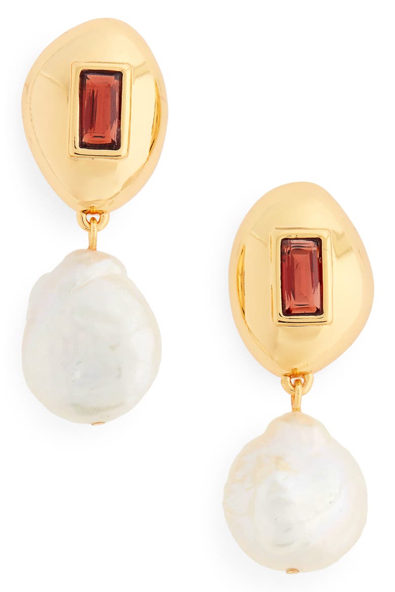 Royal Freshwater Pearl & Garnet Earrings, Main, color, GOLD/ PEARL