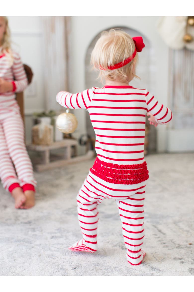 Modal Blend Ruffle One Piece Footie Pajamas, Alternate, color, Red & White Stripe