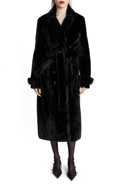 Faux Fur Double Breasted Trench Coat
