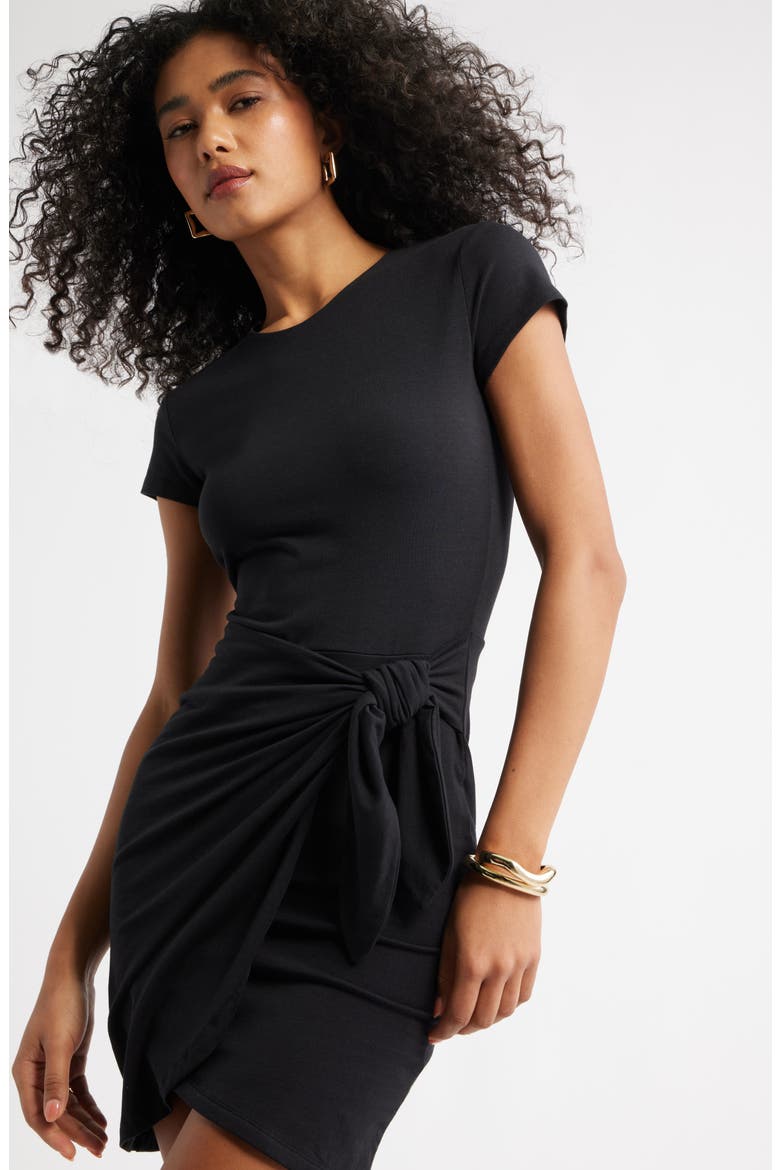 Short Sleeve Tie Minidress, Alternate, color, BLACK