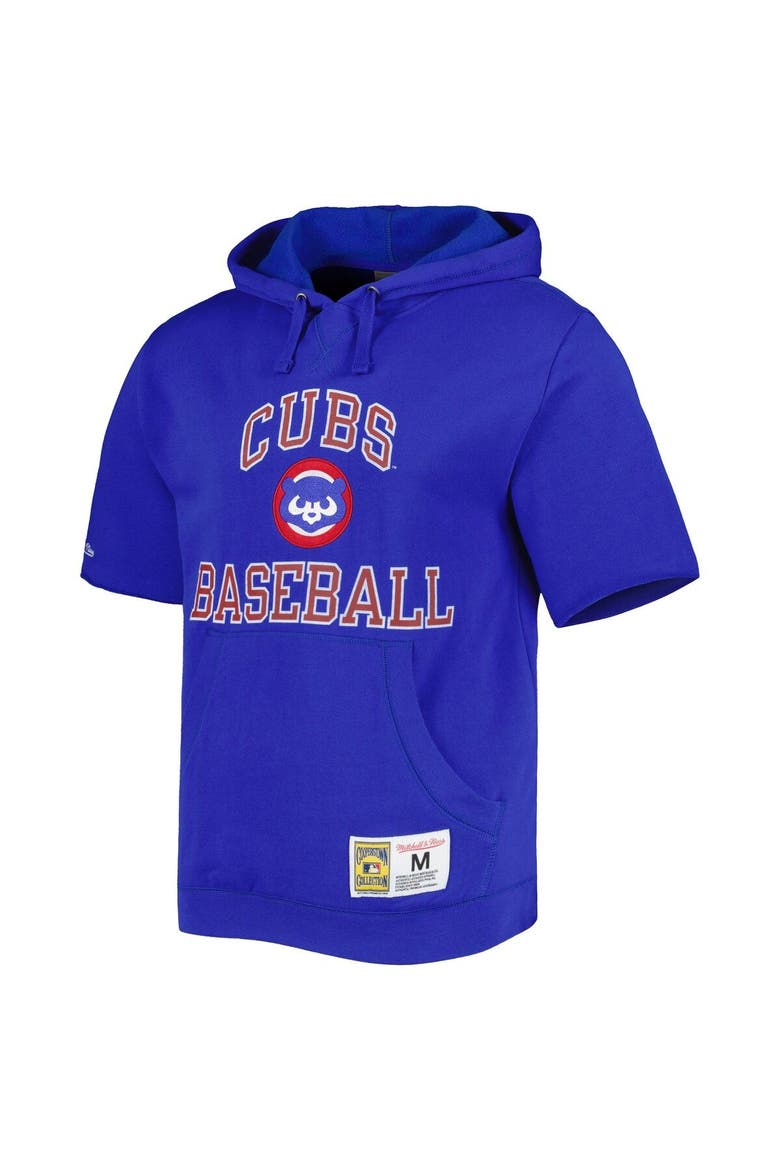 Men's Mitchell & Ness Royal Chicago Cubs Cooperstown Collection Washed Fleece Pullover Short Sleeve Hoodie, Alternate, color, Royal