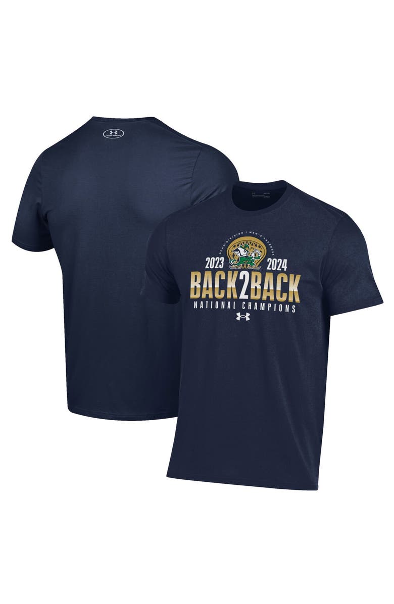 Under Armour Men's Under Armour Navy Notre Dame Fighting Irish Back-To-Back NCAA Men's Lacrosse National Champions T-Shirt, Alternate, color, 