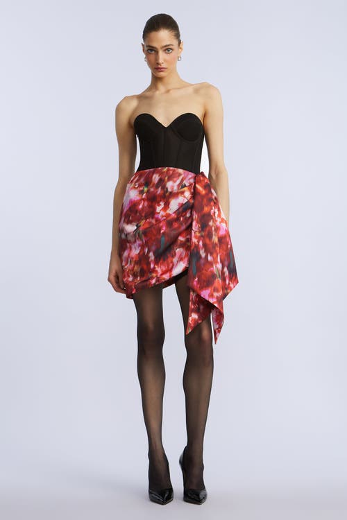 bcbg Wrap Mini Dress in Black & Washed Floral Chilli 