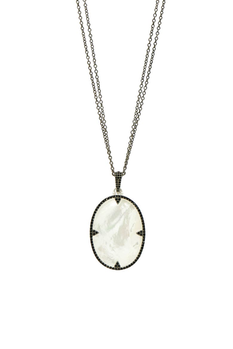 Double Chain Mother-of-Pearl Pendant Necklace, Main, color, BLACK AND SILVER