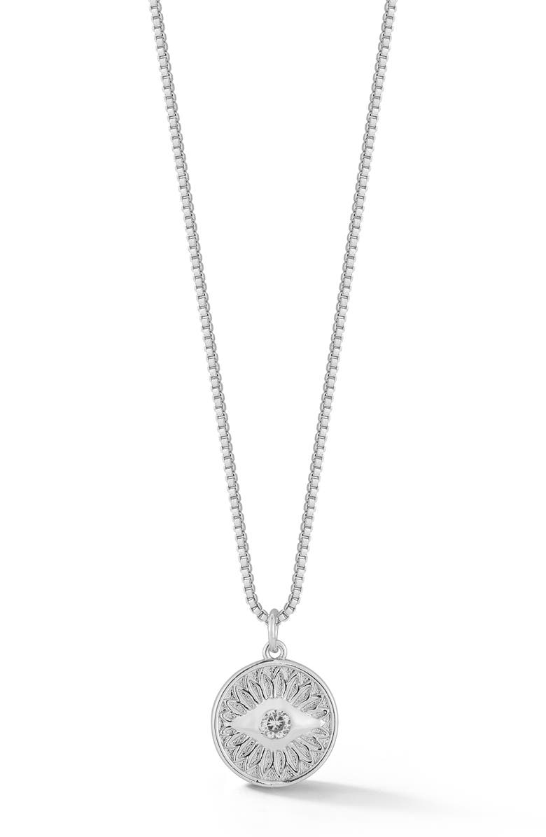 GLAZE JEWELRY Cubic Zirconia Medallion Pendant Necklace, Main, color, Silver