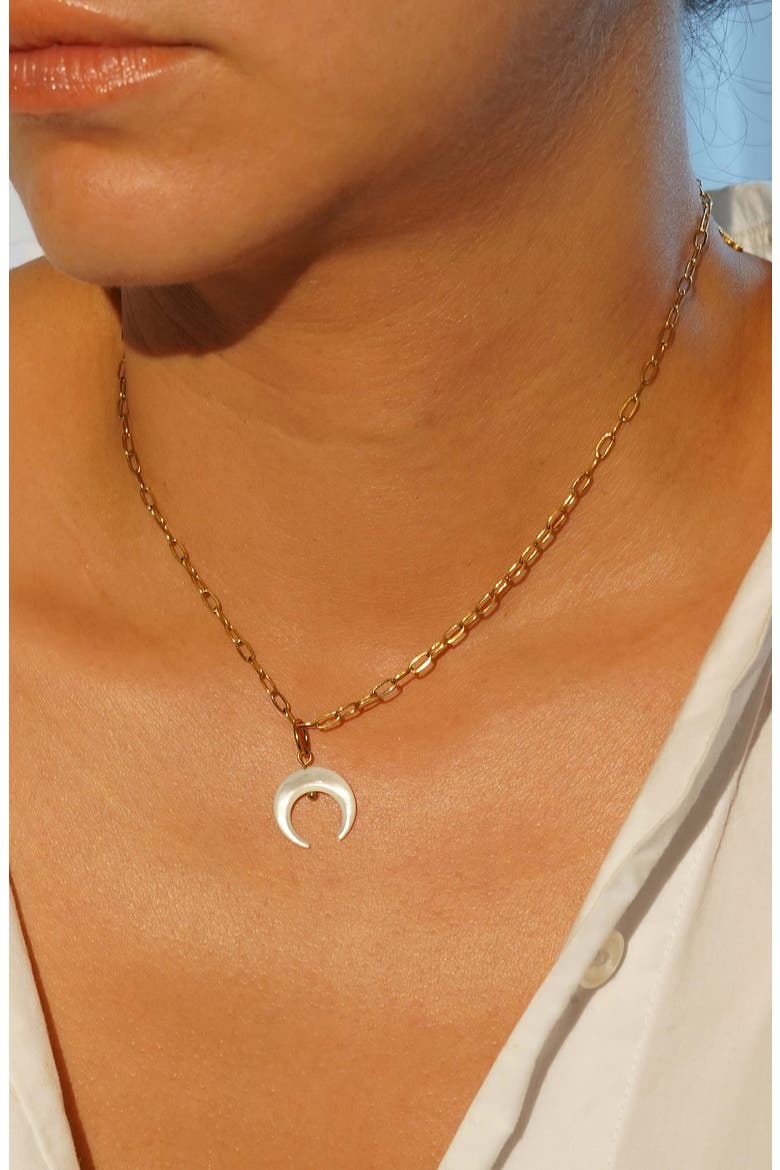Small Mother-of-Pearl Crescent Moon Charm, Alternate, color, GOLD