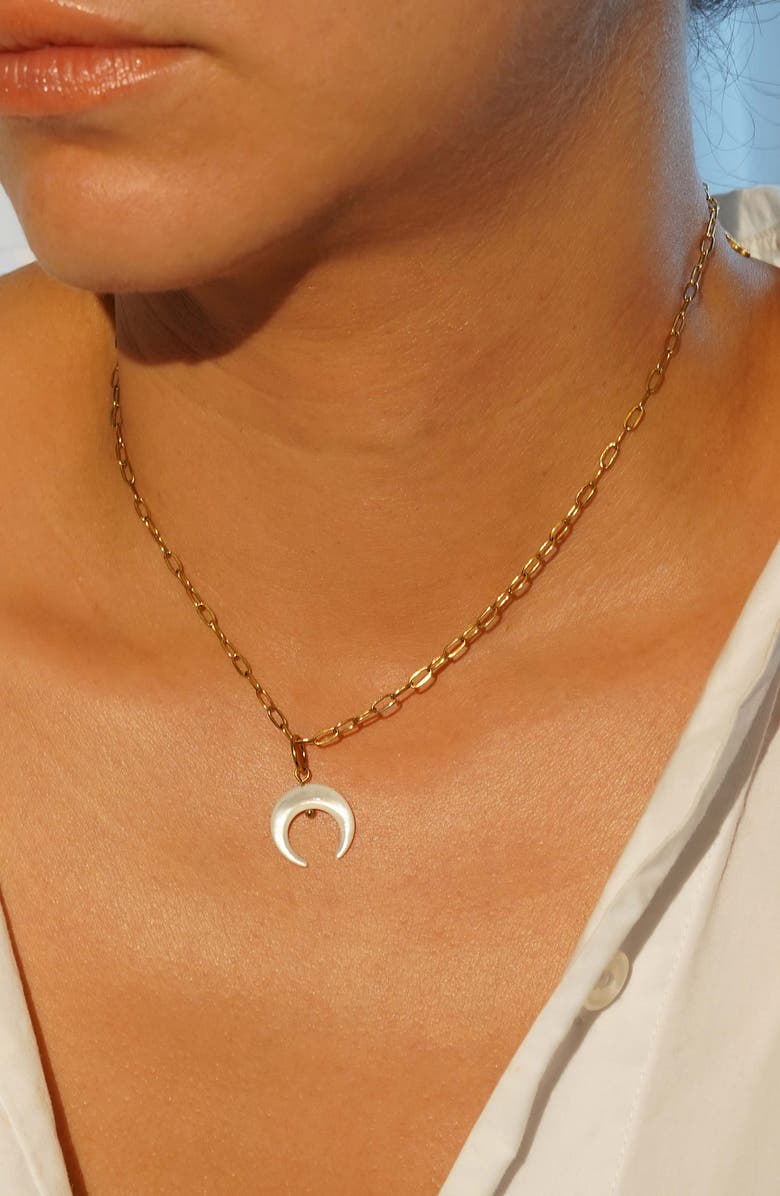 KOZAKH Small Mother-of-Pearl Crescent Moon Charm, Alternate, color, Gold