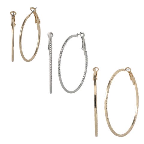 Mixed Metal Hoop Earring Set in Gold & Silver-Tone
