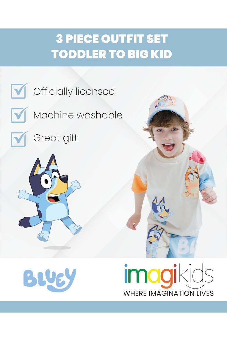 T-Shirt and Shorts Set with Hat, Alternate, color, Bluey Bingo Multi