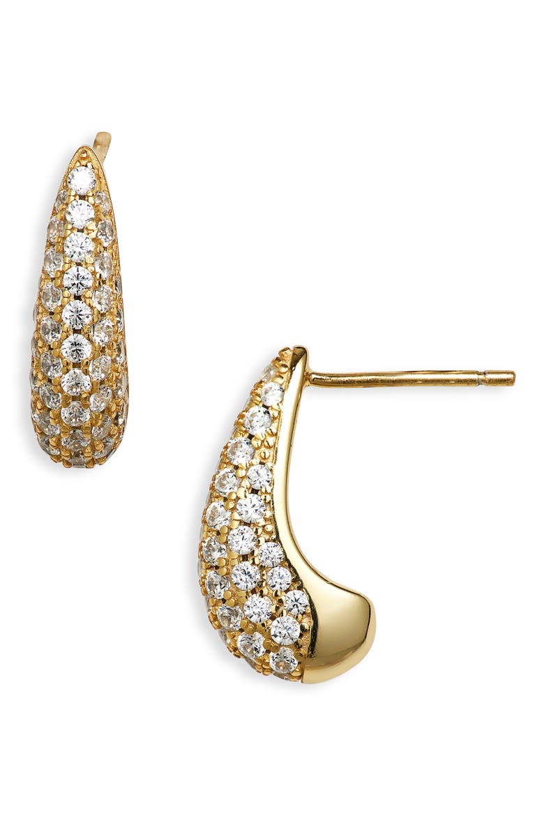 Pavé Crystal Domed Teardrop Earrings, Main, color, GOLD