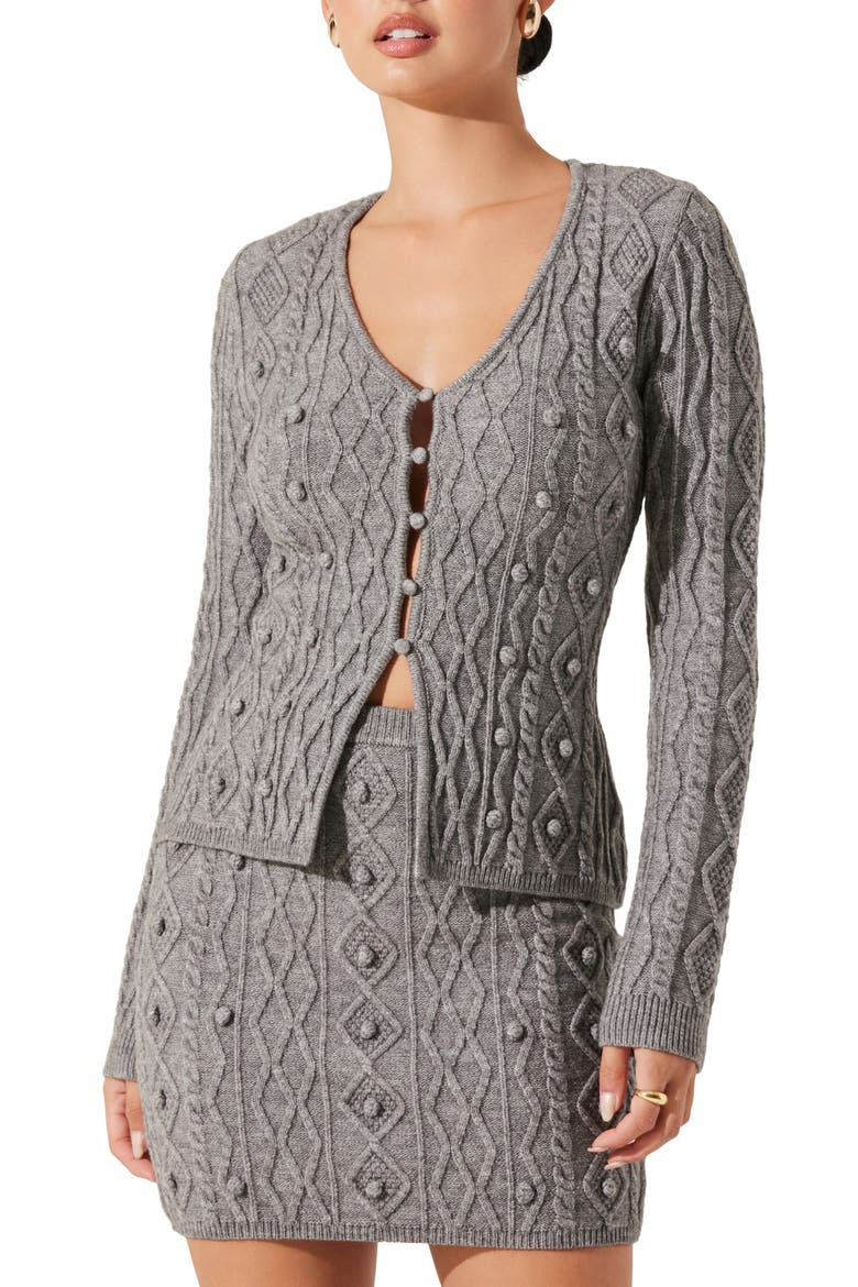 Argyle Pom Cardigan, Main, color, GREY