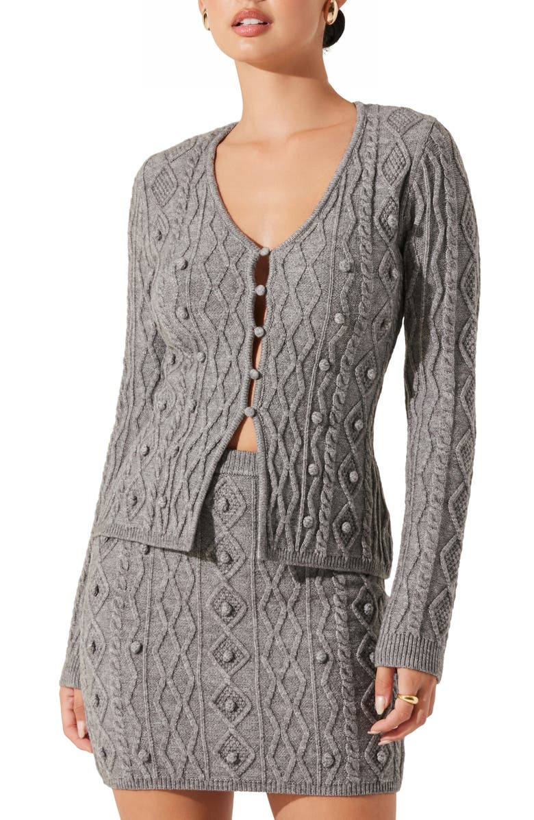 ASTR the Label Argyle Pom Cardigan, Main, color, Grey
