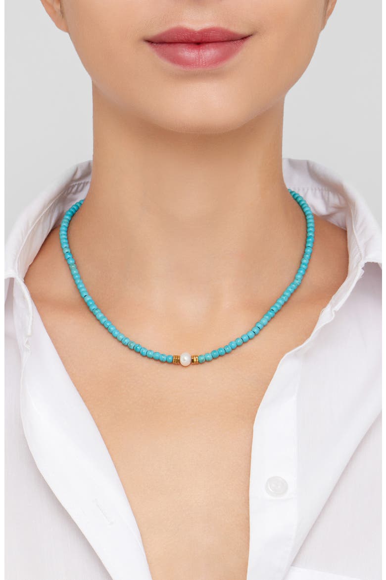 14K Gold Plated Beaded Necklace, Alternate, color, TURQUOISE