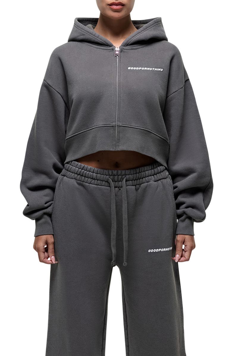 Good For Nothing Vintage Grey Crop Zip Hoodie, Main, color, Grey