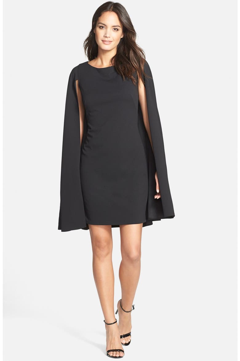 Cape Sheath Dress, Alternate, color, BLACK