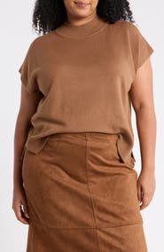MAX STUDIO Mock Neck Short Sleeve Sweater