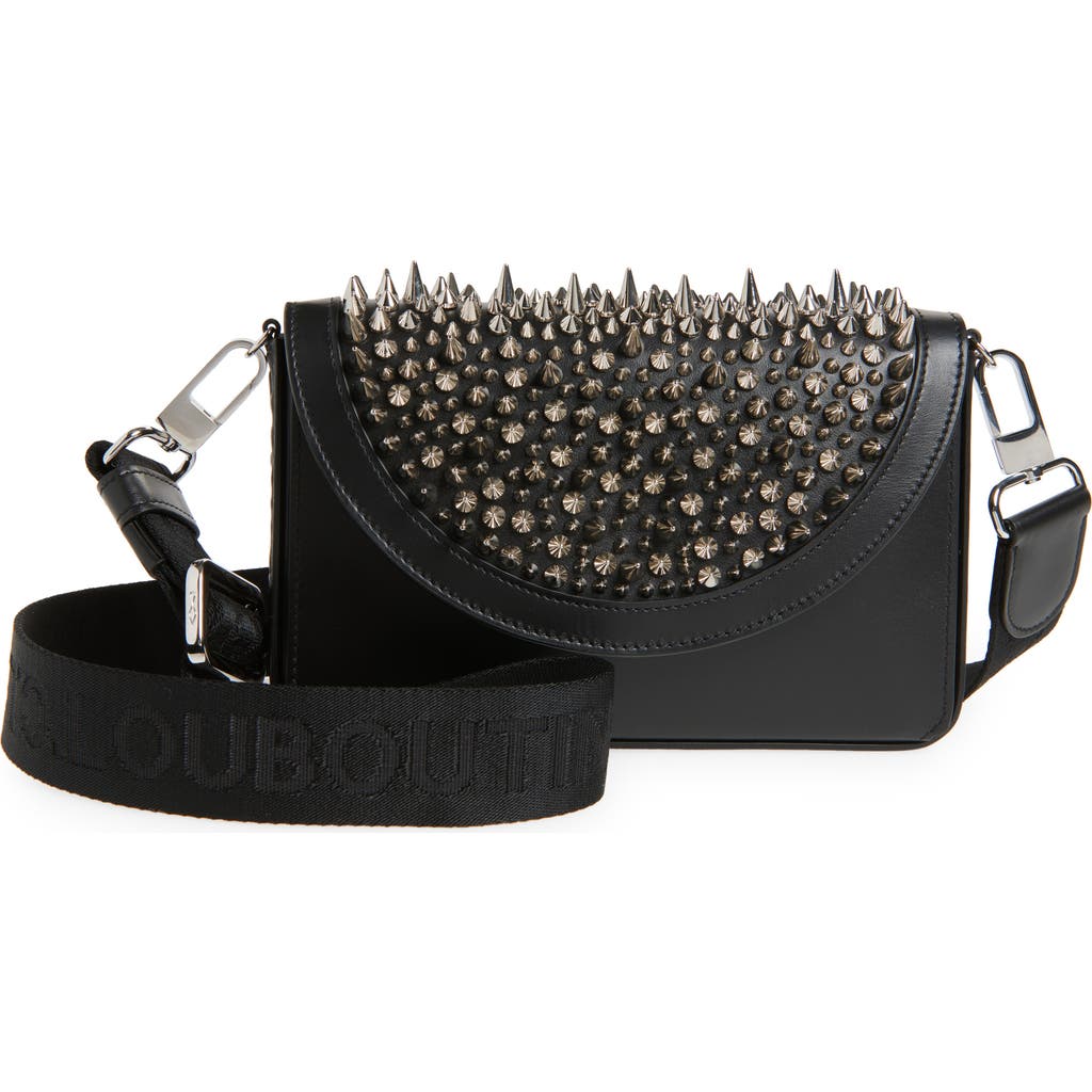 Christian Louboutin Funky Spike Leather Wallet On A Strap In Black/silver