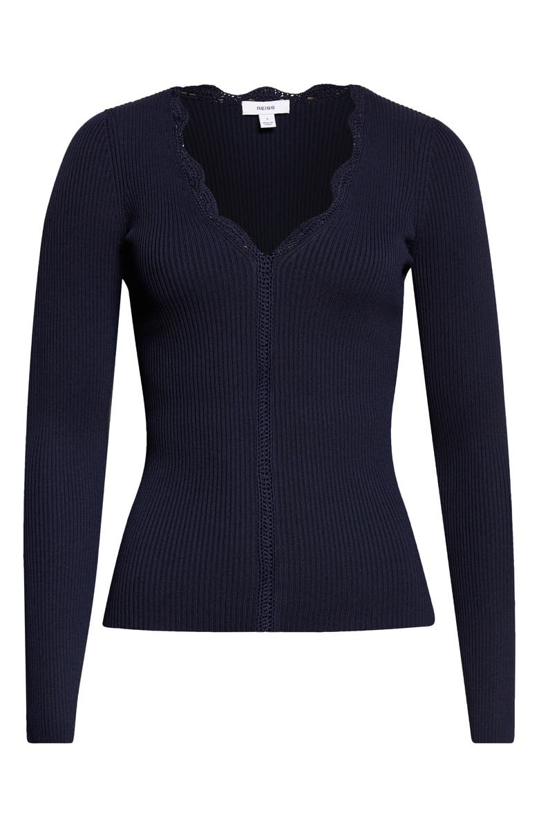 Reiss Lara V-Neck Knit Top, Main, color, Navy