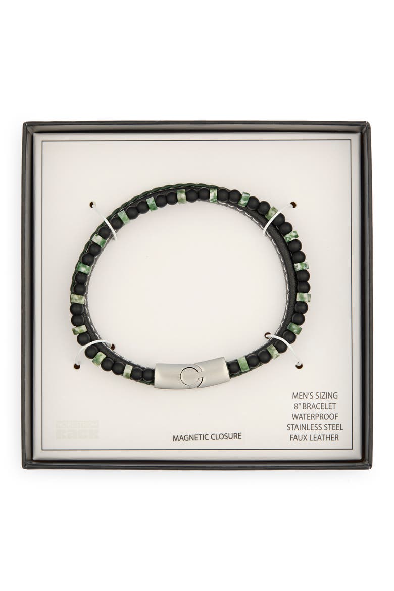 Men's Faux Leather & Beaded Double Strand Bracelet, Main, color, BLACK- GREEN- STAINLESS