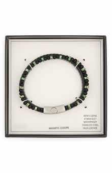 NORDSTROM RACK Men's Faux Leather & Beaded Double Strand Bracelet