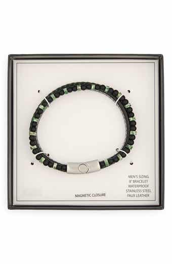 NORDSTROM RACK Men's Faux Leather & Beaded Double Strand Bracelet