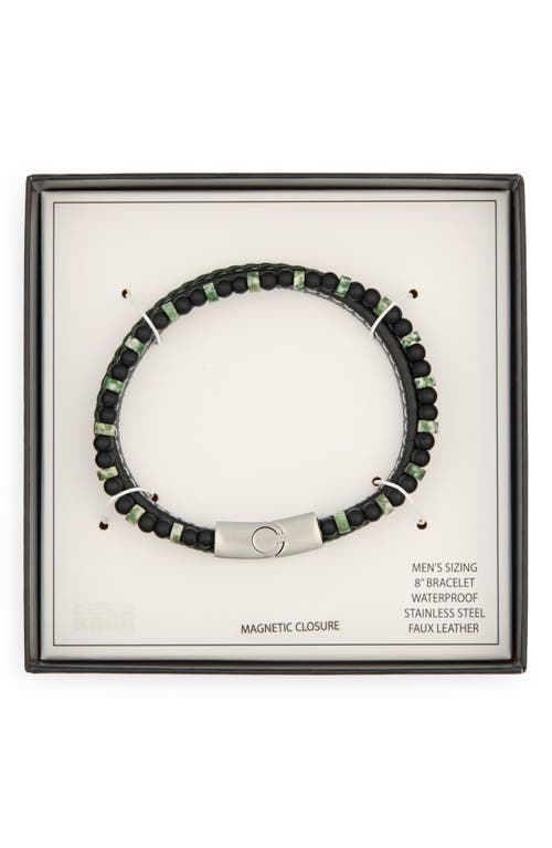 Nordstrom Rack Faux Leather & Beaded Double Strand Bracelet In Black- Green- Stainless