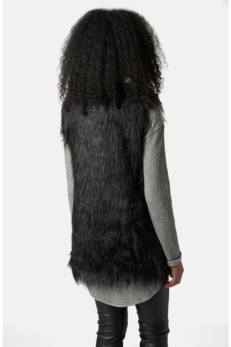 Faux Fur Long Gilet Vest, Alternate, color, BLACK