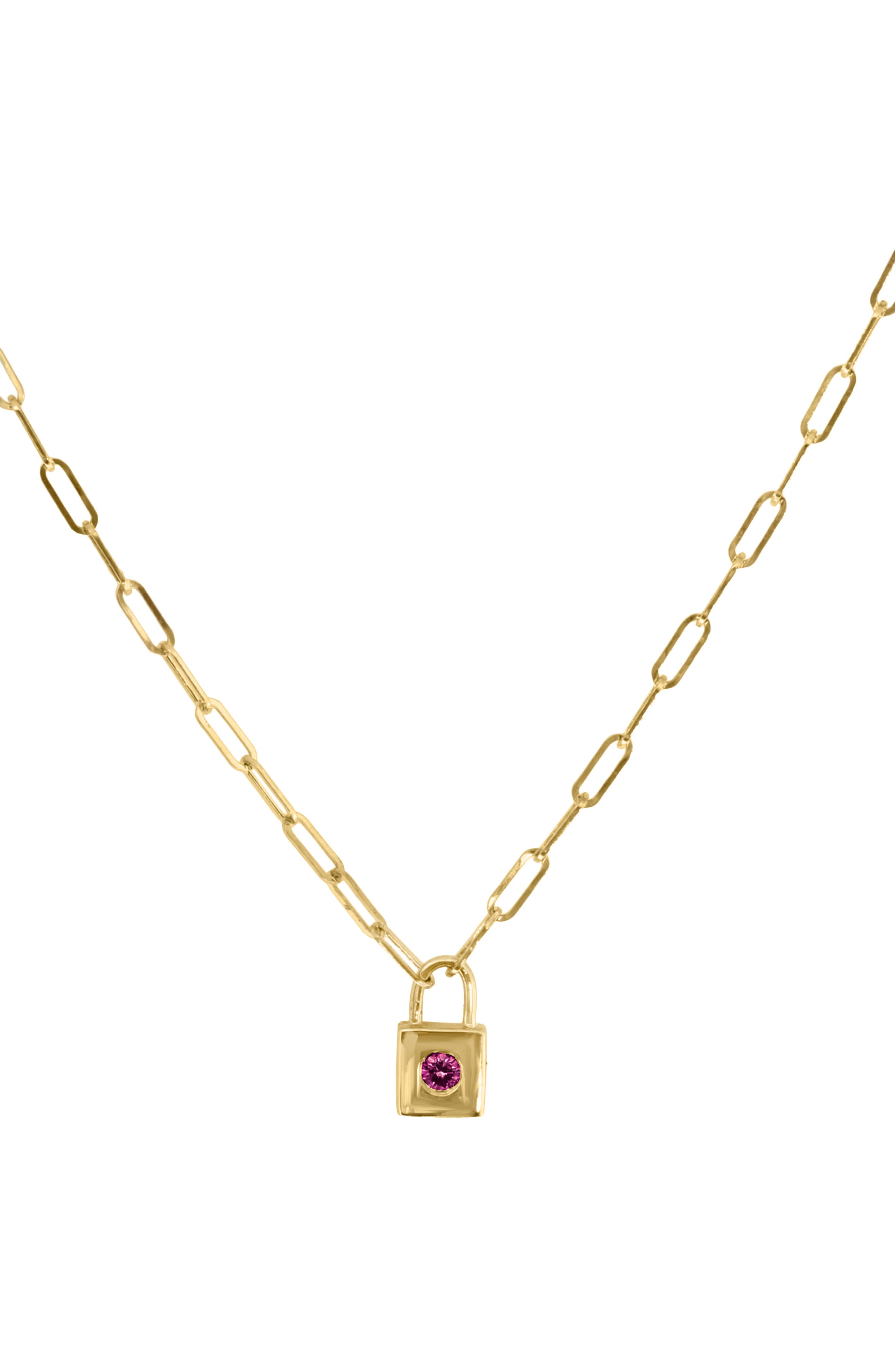EFFY Paperclip Chain Ruby Pad Lock Pendant Necklace