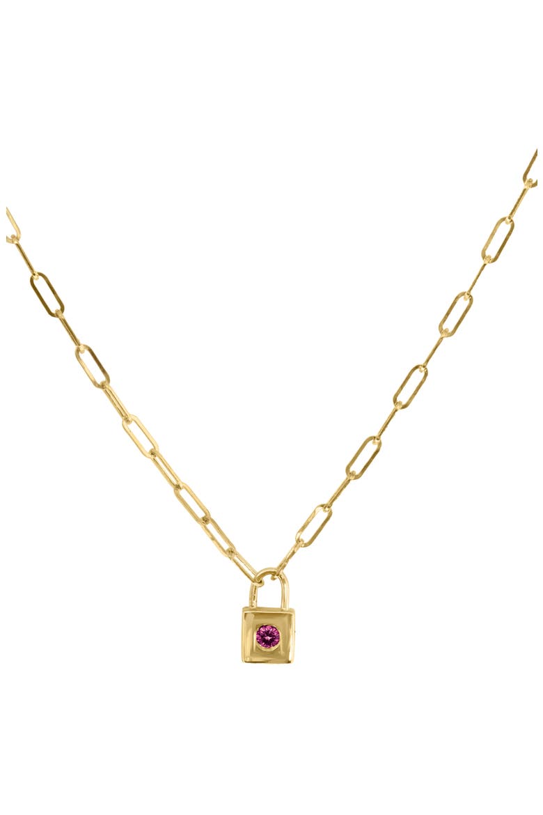 Paperclip Chain Ruby Pad Lock Pendant Necklace, Main, color, GOLD