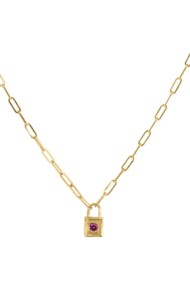 EFFY Paperclip Chain Ruby Pad Lock Pendant Necklace, Main, color, Gold