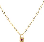 EFFY Paperclip Chain Ruby Pad Lock Pendant Necklace