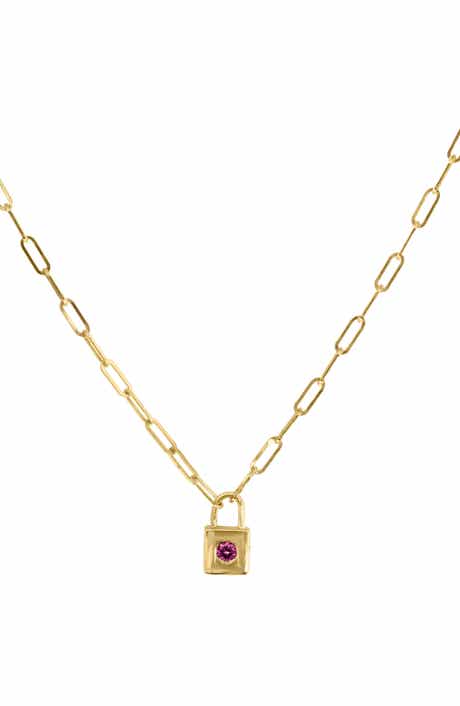 EFFY Paperclip Chain Ruby Pad Lock Pendant Necklace