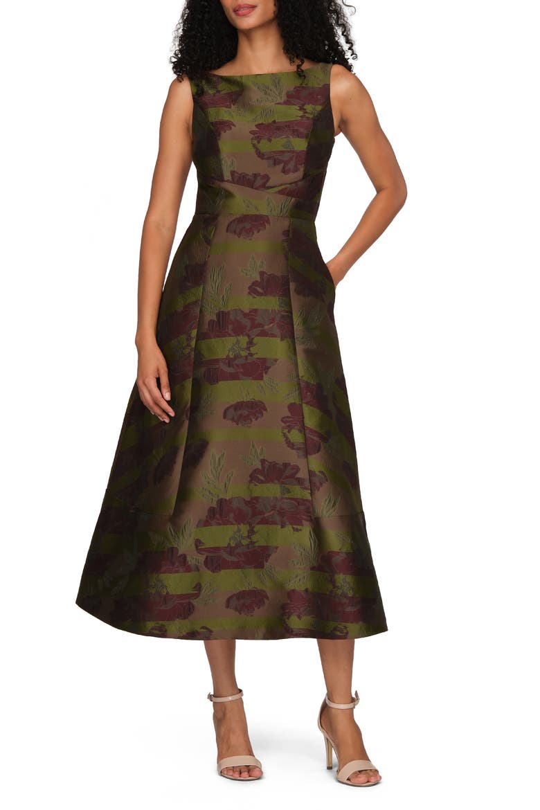 Camilla Floral Jacquard Cocktail Dress, Main, color, MOCHA MULTI