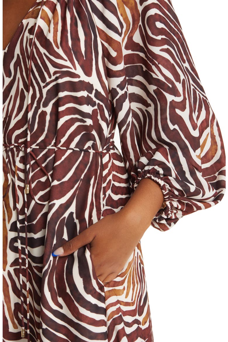 Zen Zebra Long Sleeve Midi Dress, Alternate, color, DOUBLE CHOCOLATE