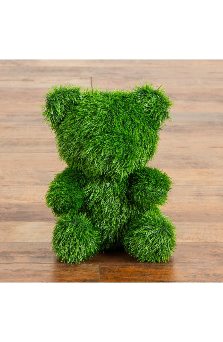 NEARLY NATURAL 14-in UV Resistant Artificial Grass Garden Plush Topiary Bear, Alternate, color, Green
