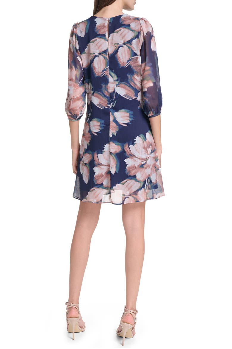 Floral Chiffon Trapeze Dress, Alternate, color, INDIGO MULTI