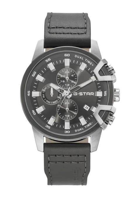 Bend3d - 44mm, Gray Dial, Gray Leather Strap Watch
