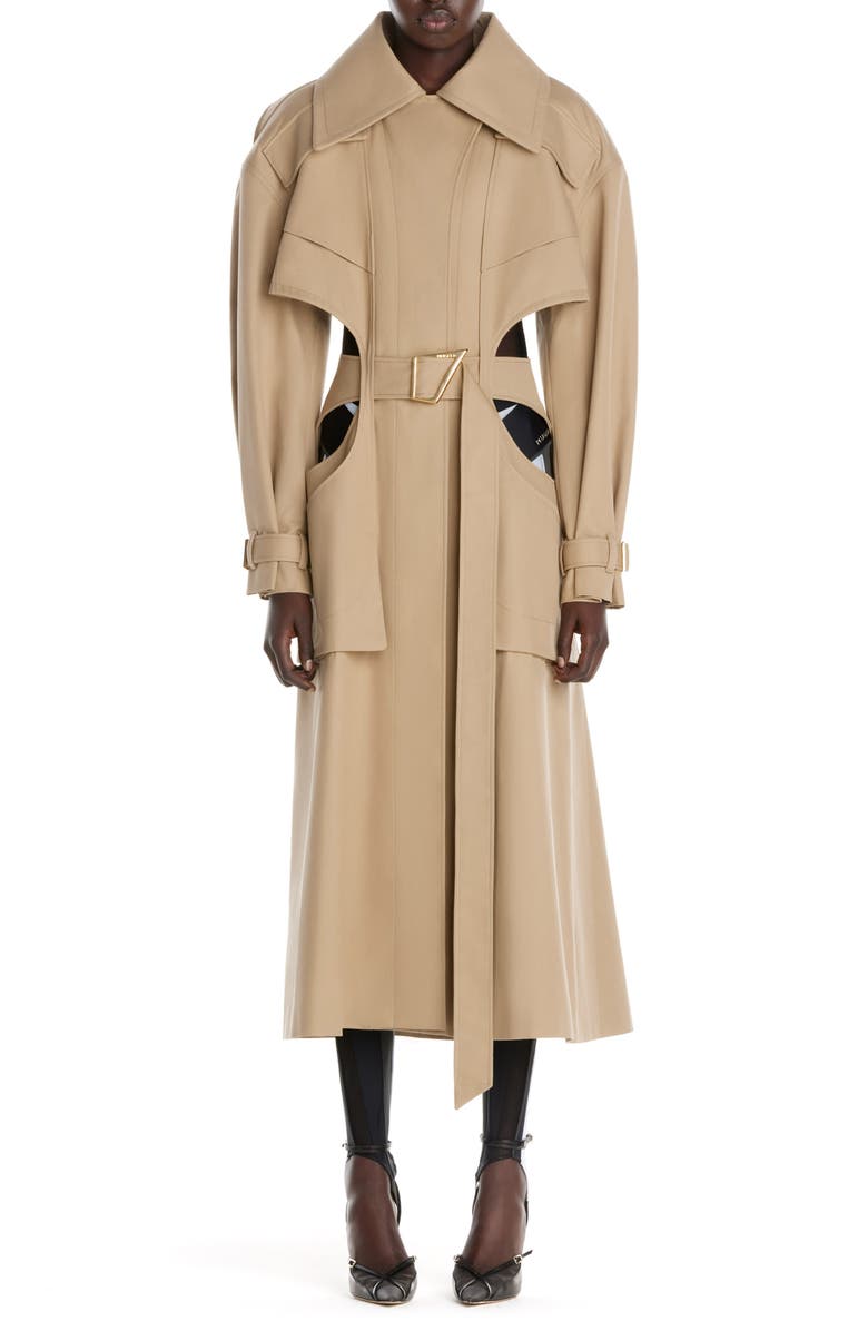 MUGLER Cutout Gabardine Trench Coat, Main, color, 