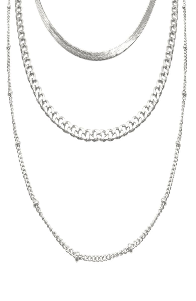 Adornia Water Resistant Layered Chain Necklace, Main, color, Silver