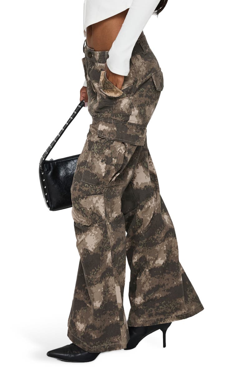 Princess Polly Mischief Camo Low Rise Wide Leg Cargo Pants, Alternate, color, Green