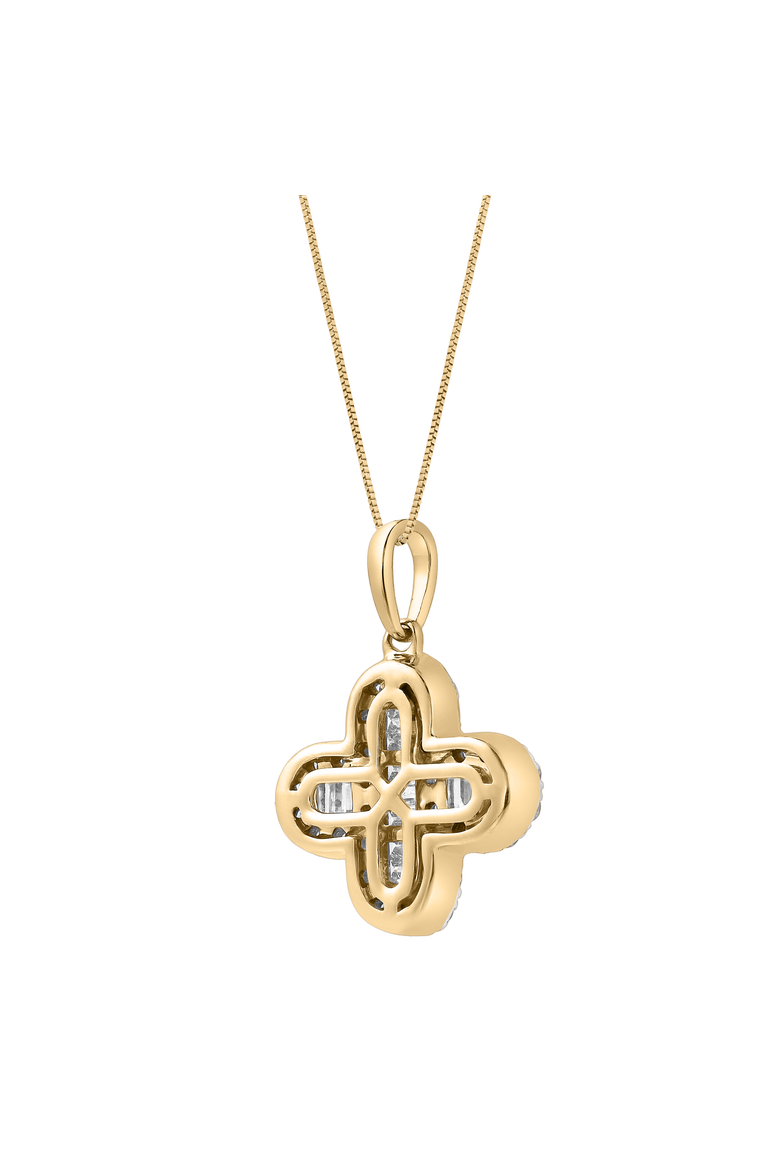 Alina 0.5 Cts 14K Gold Baguette & Round Cut Diamond Clover Pendant with Optional Chain, Alternate, color, Yellow Gold With Chain